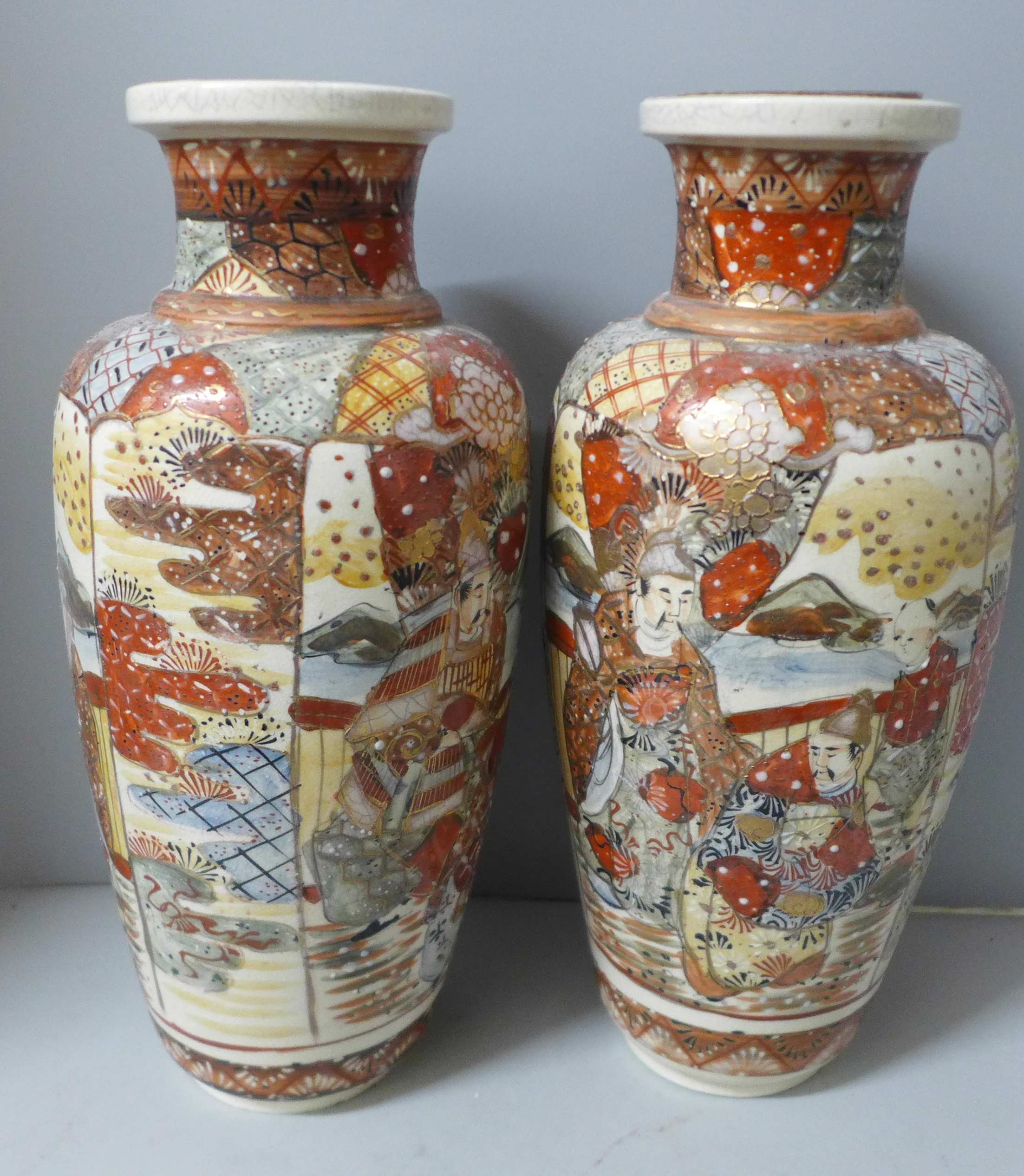 A pair of Japanese Satsuma vases, 36cm