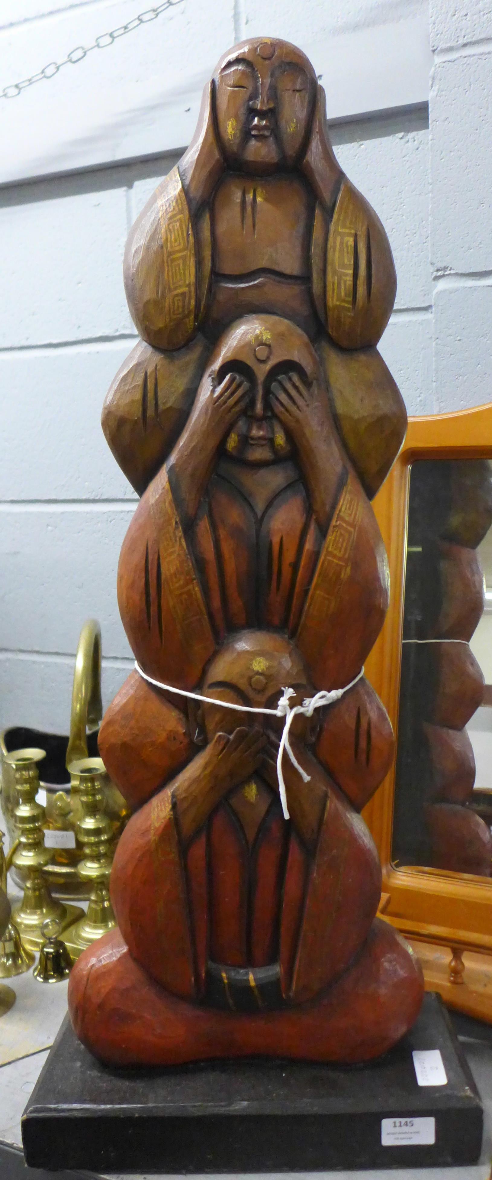A carving depicting Buddha, a wooden toilet mirror, three jewellery boxes and a tripod **PLEASE NOTE - Image 2 of 6