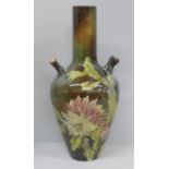 A 19th Century Impasto style two handled vase, 33cm, small hairline cracks to the rim