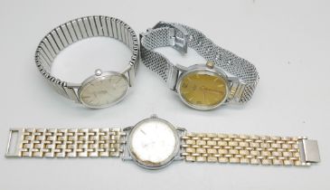 Three gentleman's vintage wristwatches; Seiko, Oris and Zaigor Lifetimer