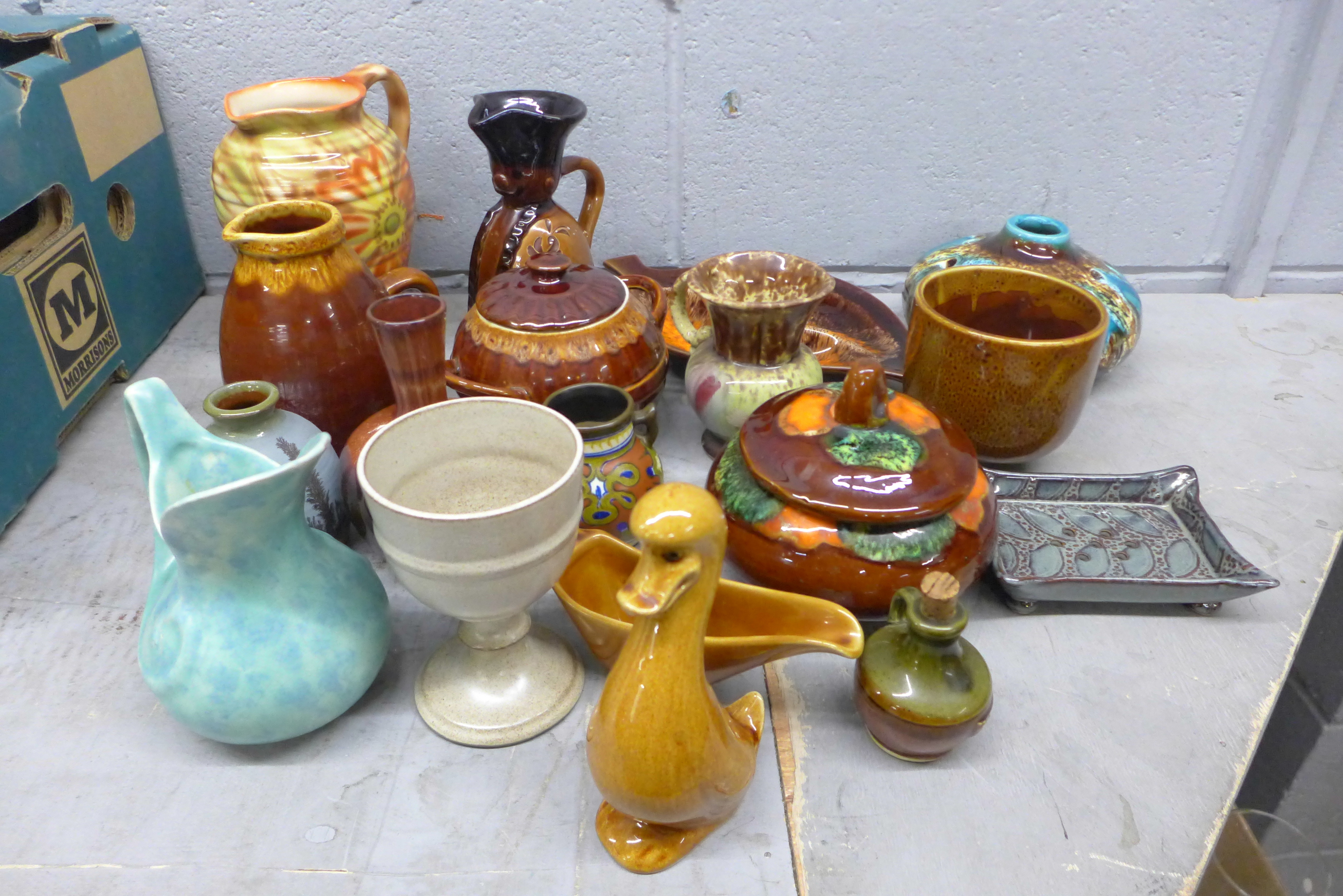 A collection of stoneware; Marius Giuge, John Chipperfield pottery, Keramikos England, etc. **PLEASE