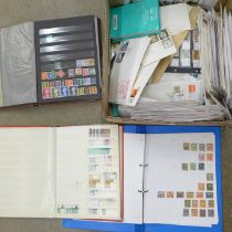 Stamps; a box of stamps, covers, etc., loose and in albums