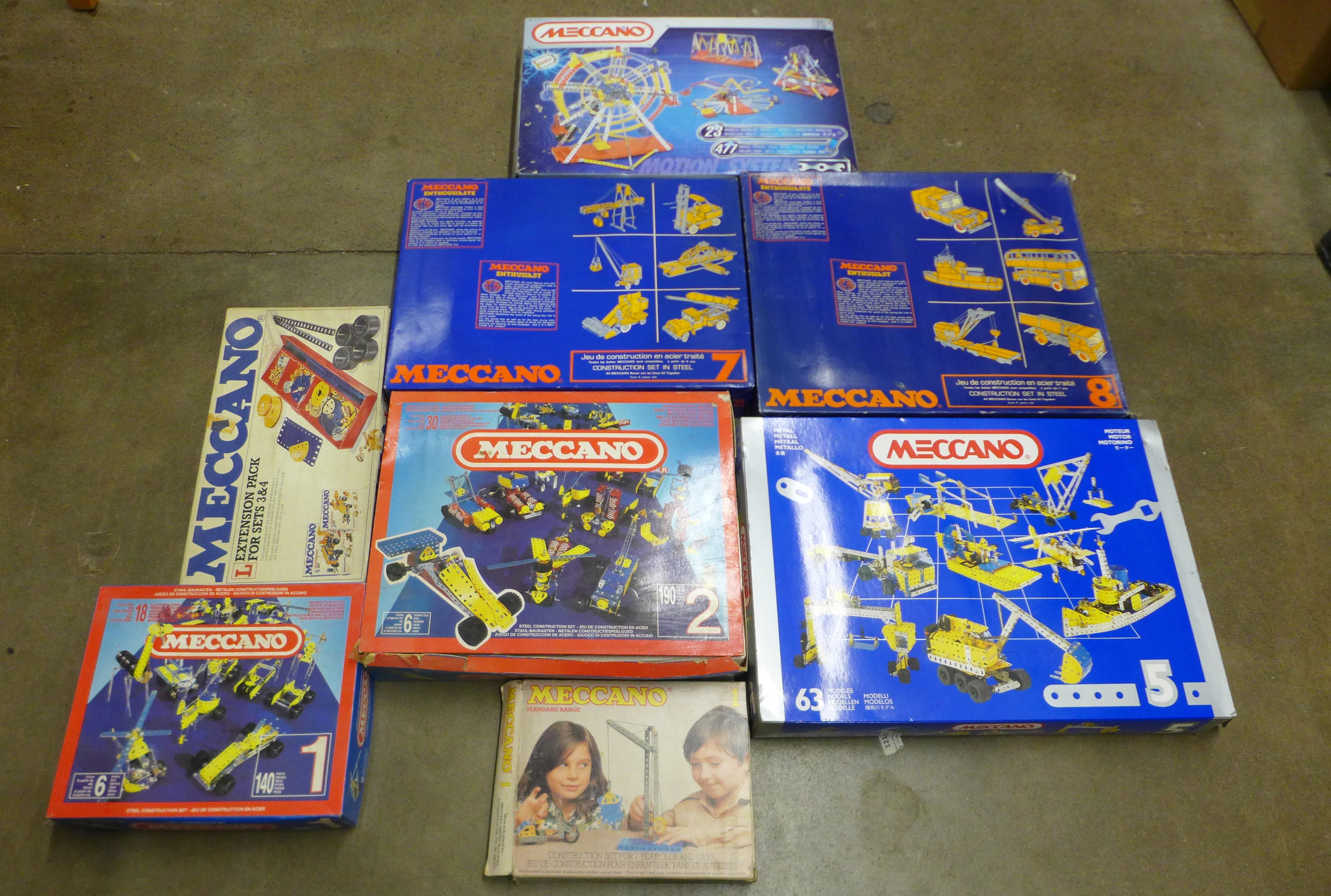 Eight boxed set of Meccano **PLEASE NOTE THIS LOT IS NOT ELIGIBLE FOR IN-HOUSE POSTING AND PACKING**