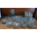 Vintage Whitefriars 'Glacier' tablewares; water jug and six glasses, trifle bowl and six sundae