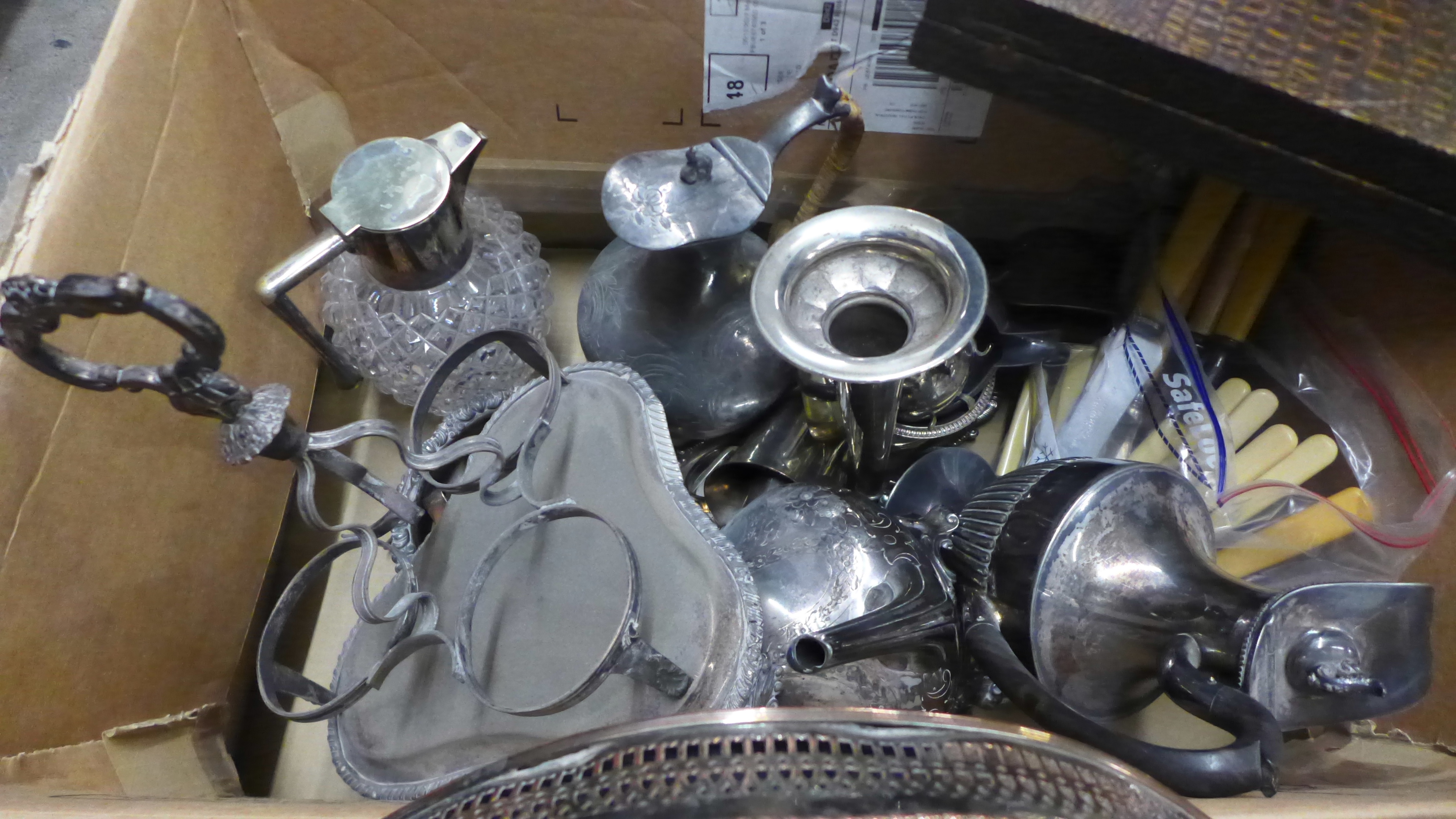 A collection of plated ware, large gallery tray, a/f, cutlery, etc. **PLEASE NOTE THIS LOT IS NOT - Image 2 of 2