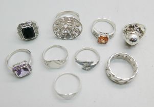 Nine silver rings