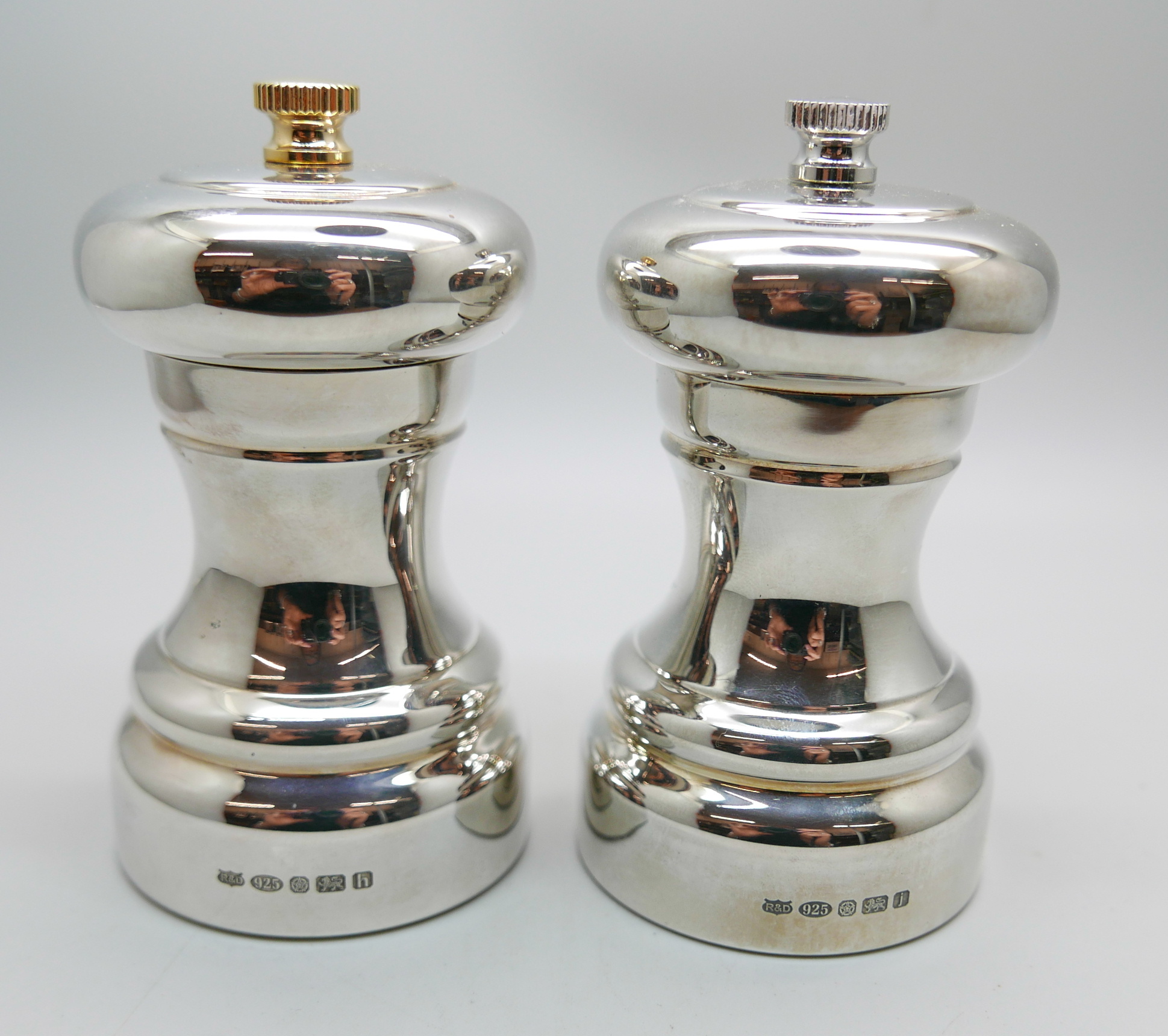 A silver salt and and a silver pepper by Roberts & Dore
