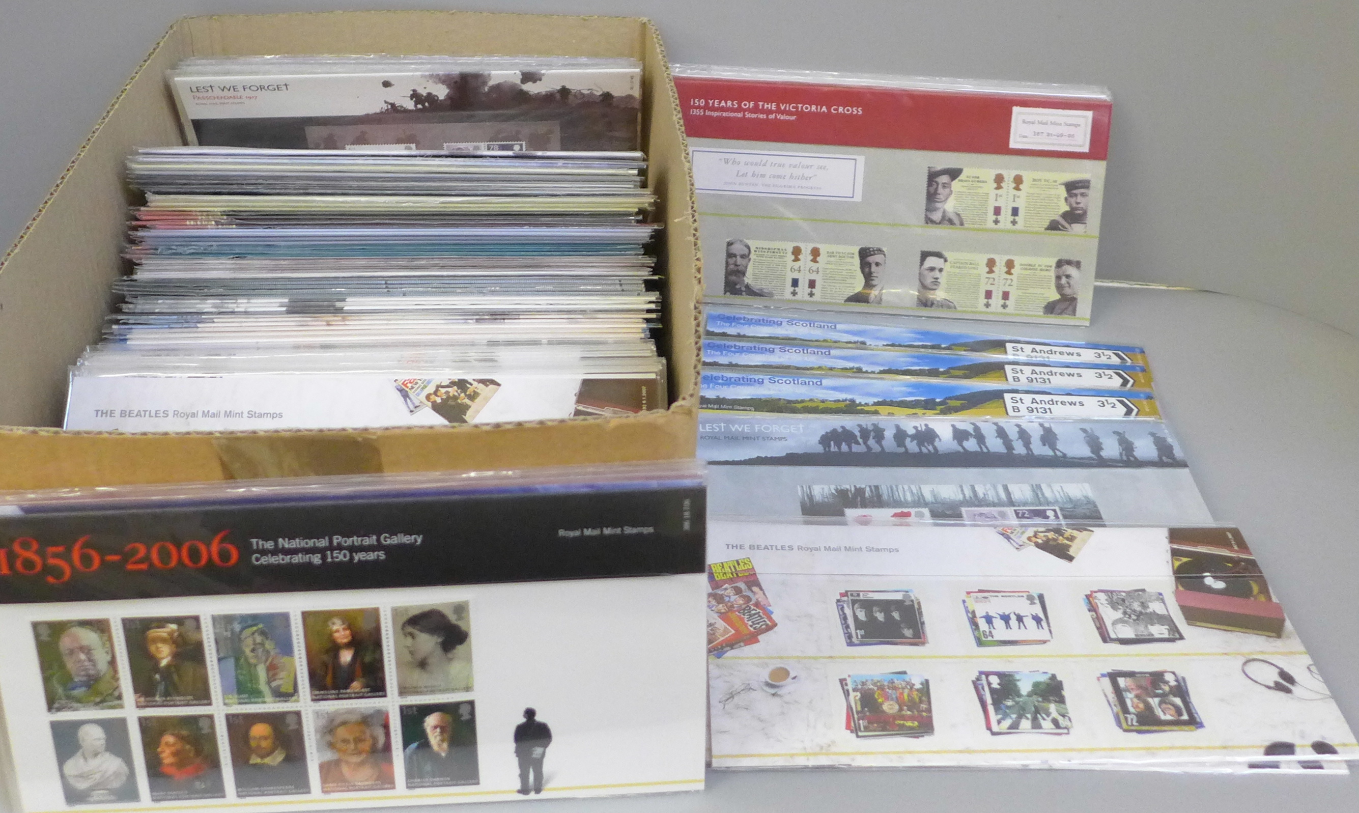 Great Britain 2006-2008 commemorative presentation packs in a box, 111 packs with all stamps intact,