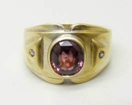 A gentleman's silver gilt and stone set ring, T