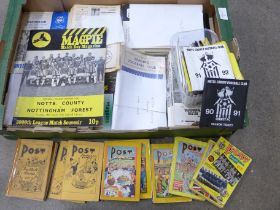A collection of Notts County football programmes (home 1950s, 1960s, 1970s / away 1948-68), plus