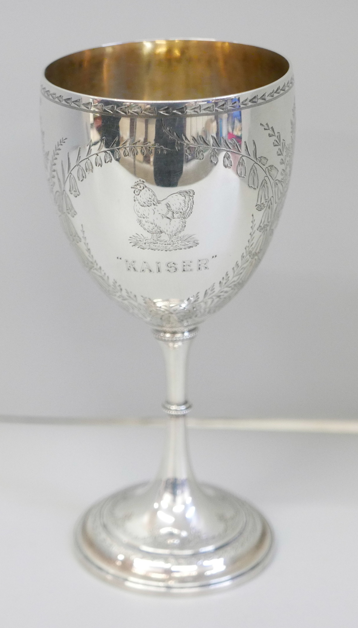 A Victorian silver goblet with cockerel detail and marked 'Kaiser', London 1856, Elkington & Co., - Image 3 of 6