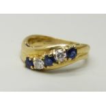 An 18ct gold, sapphire and diamond ring, 5g, L/M