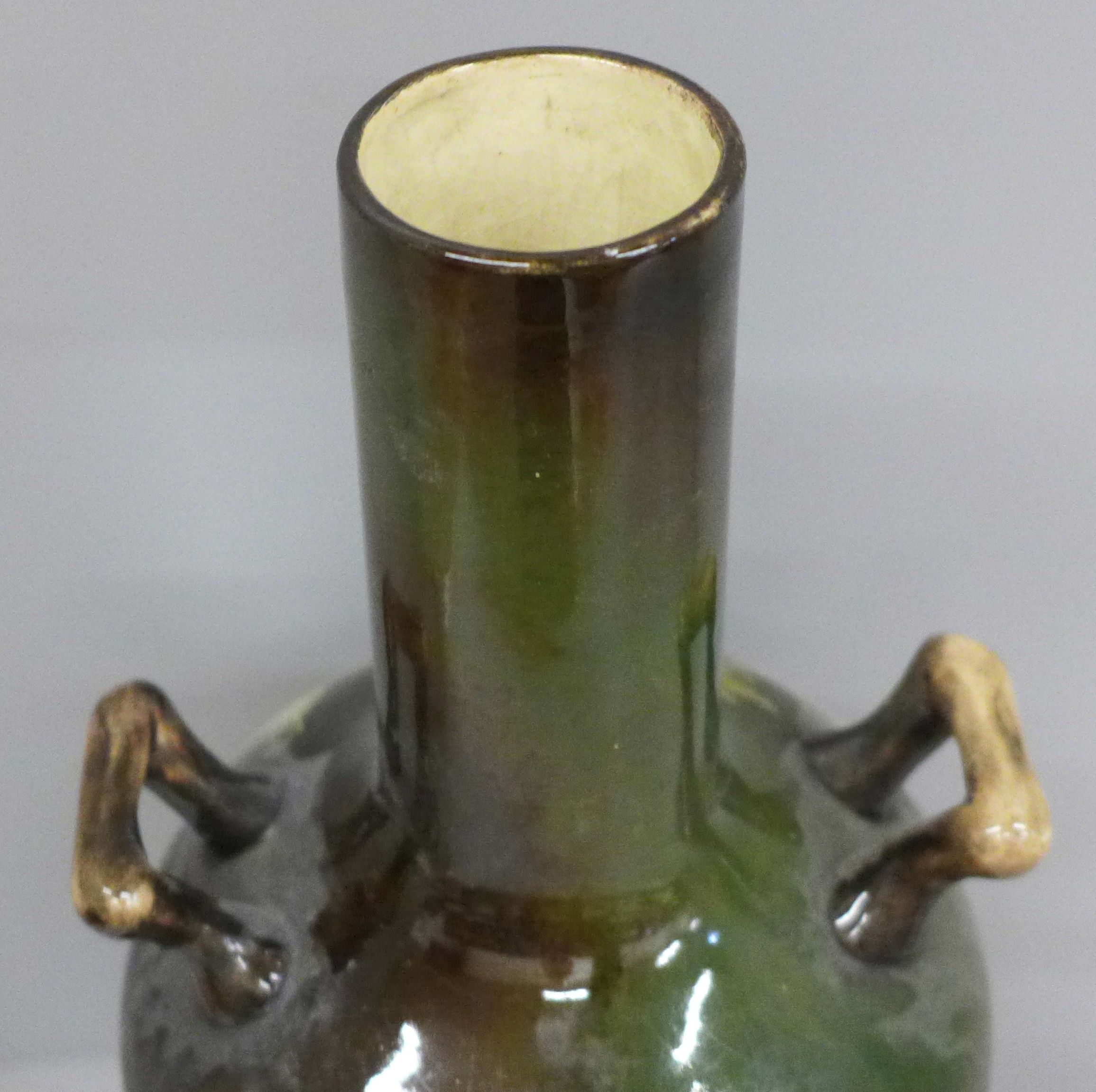 A 19th Century Impasto style two handled vase, 33cm, small hairline cracks to the rim - Image 4 of 5