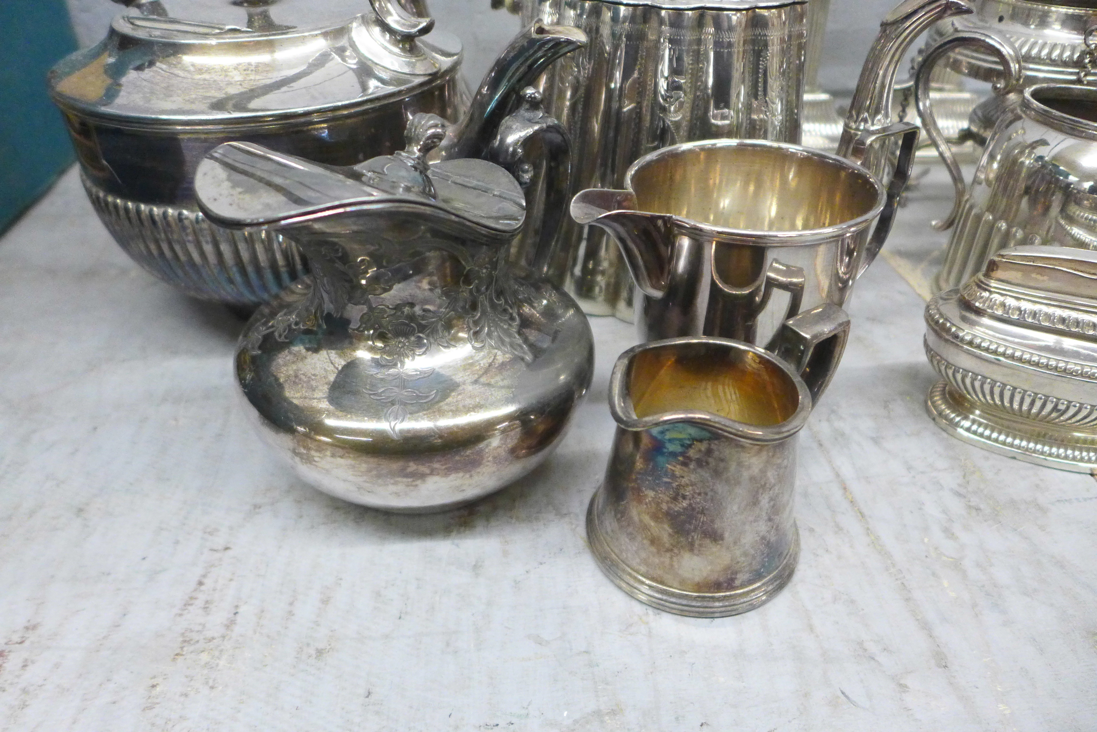 A collection of plated ware, etc., including a spirit kettle and candlesticks **PLEASE NOTE THIS LOT - Image 2 of 5