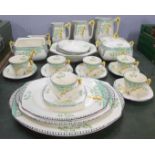 Burleighware Evergreen Art Deco set of six cups and saucers, two vegetable dishes, one lacking