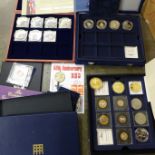Commemorative coins, a Berlin Airlift first day coin cover, etc., also some empty cases and coin