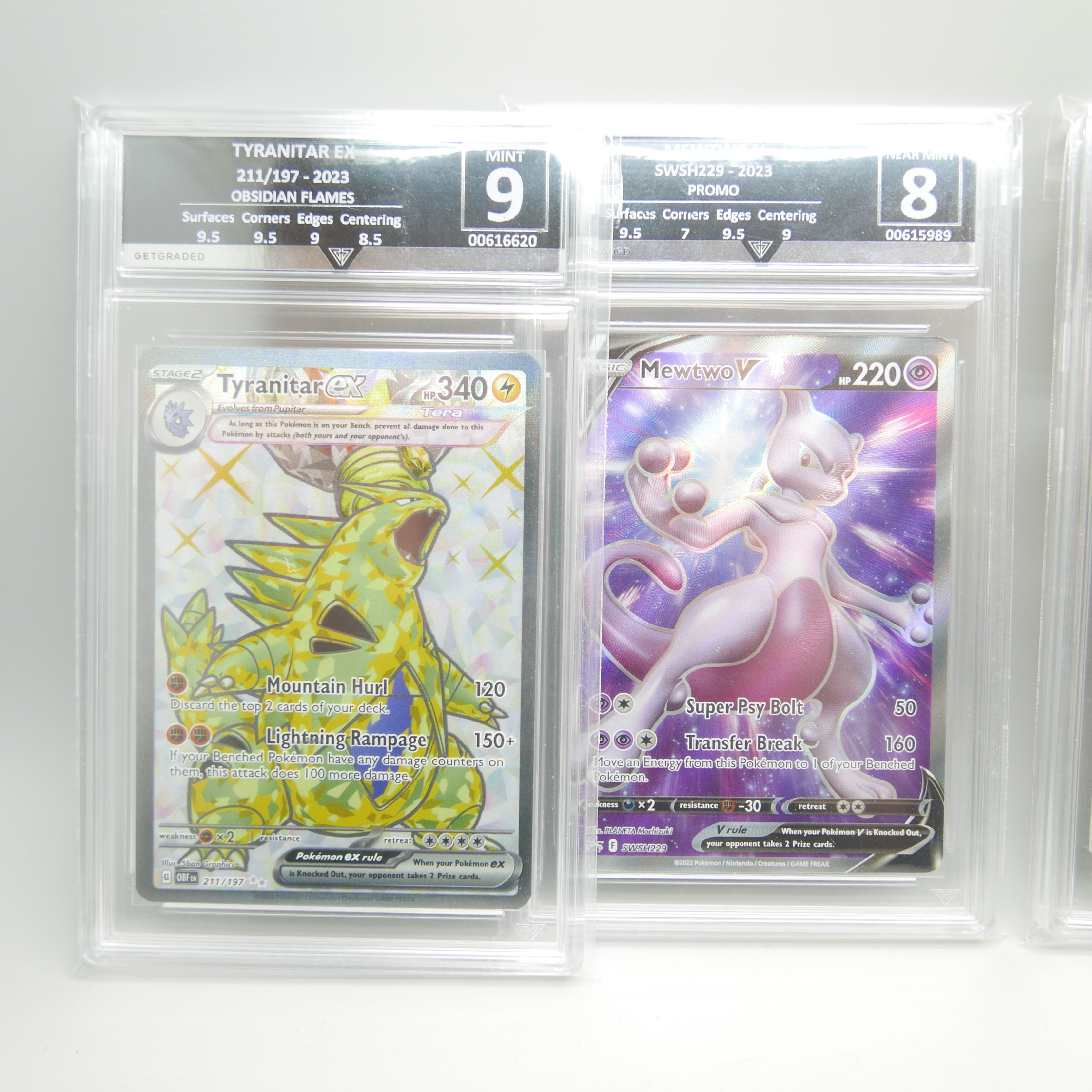 Four graded Pokemon cards, Pidgeotto, Tyranitar Ex, Quaxwell and Mewtwo V - Image 2 of 3