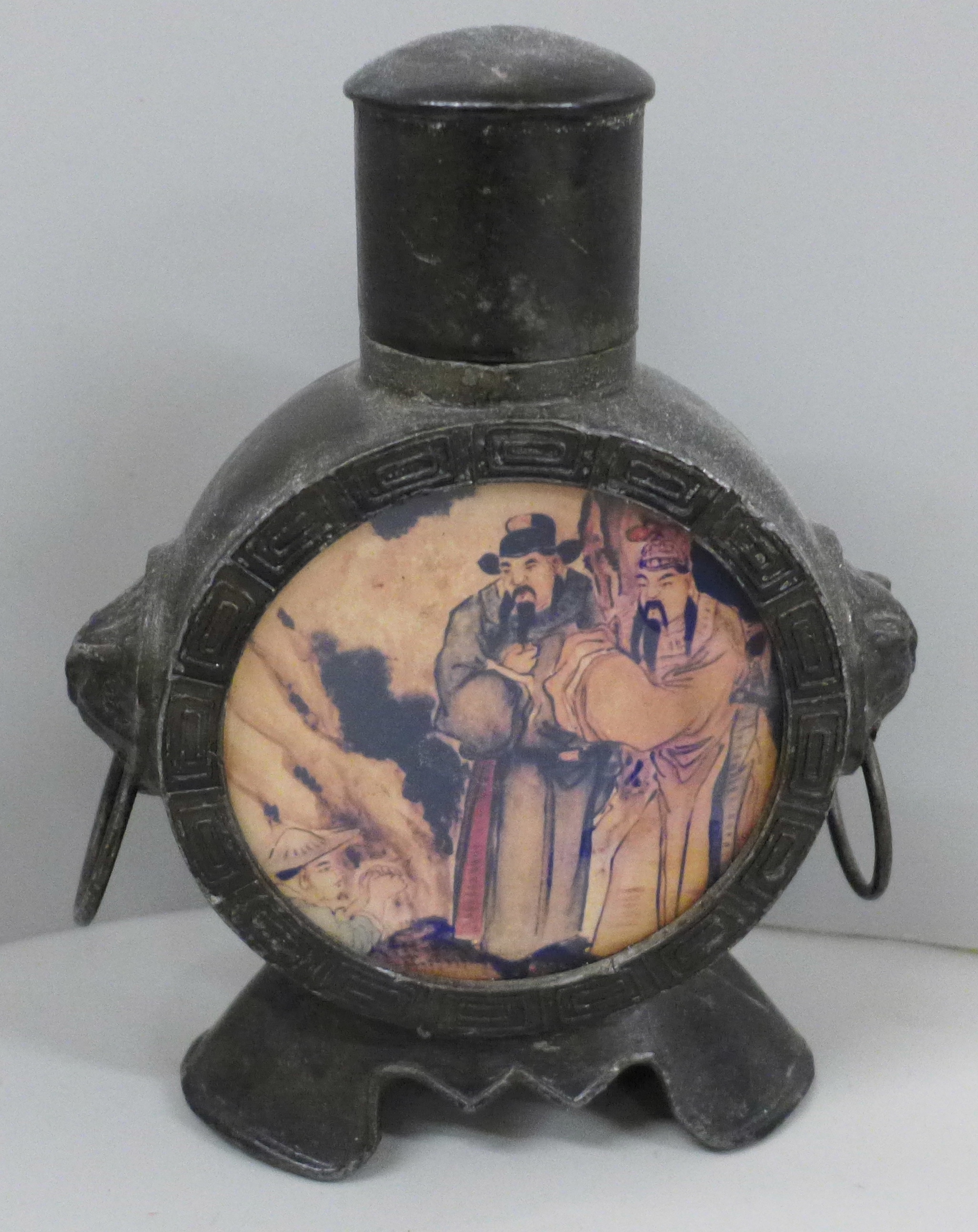 A Chinese Qing Dynasty style pewter moon flask - Image 2 of 4