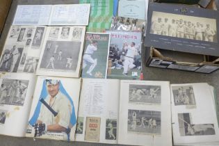 Cricket ephemera, scrapbooks with autographs, score books, etc., 1940s onward