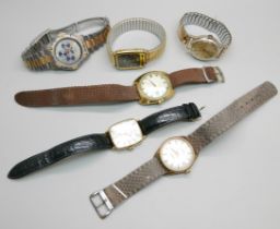 Six wristwatches including MuDu and Smiths Empire