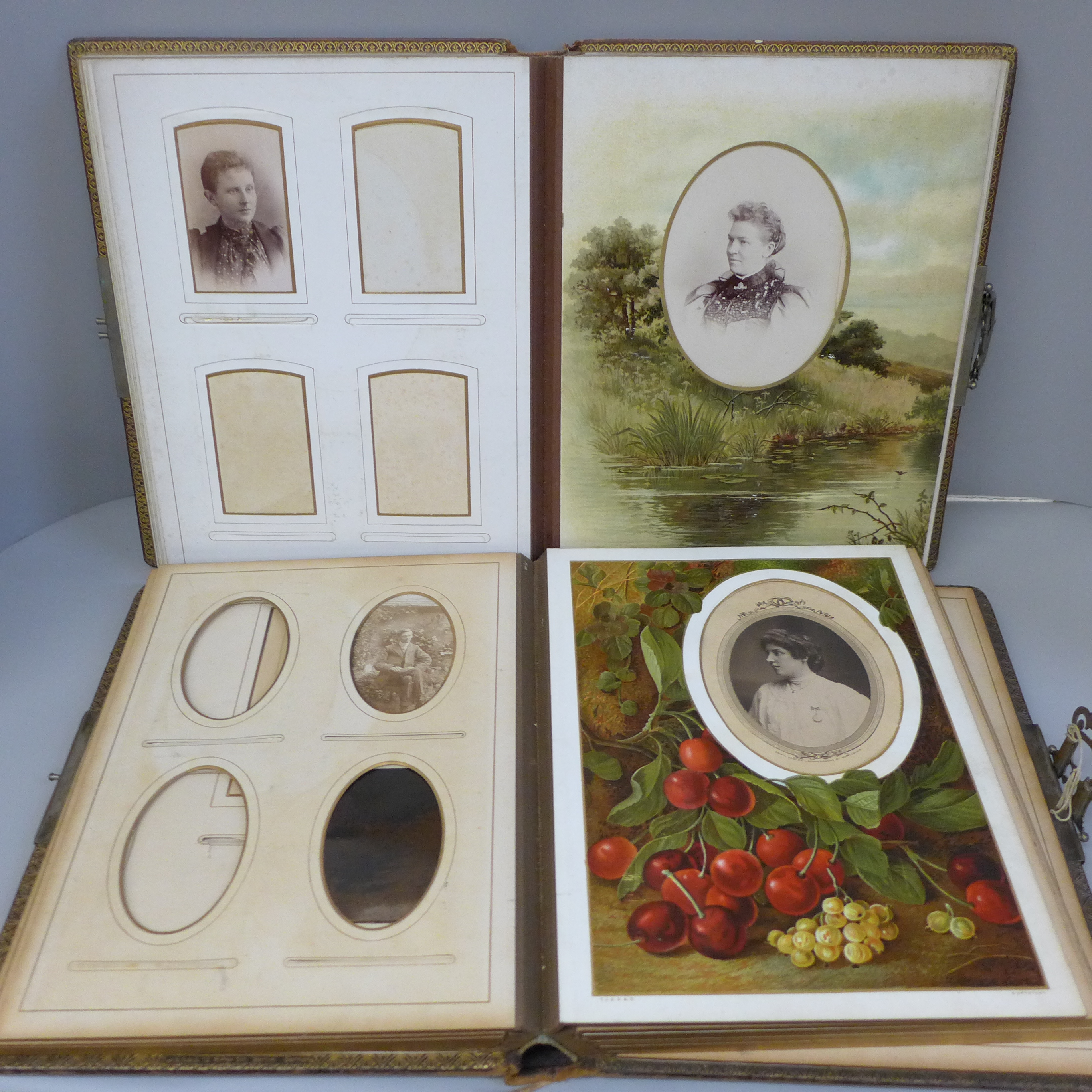 Two Victorian photograph albums with coloured mounts, some cabinet cards and CDVs - Image 3 of 6