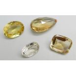 Four large unmounted citrines, 34g