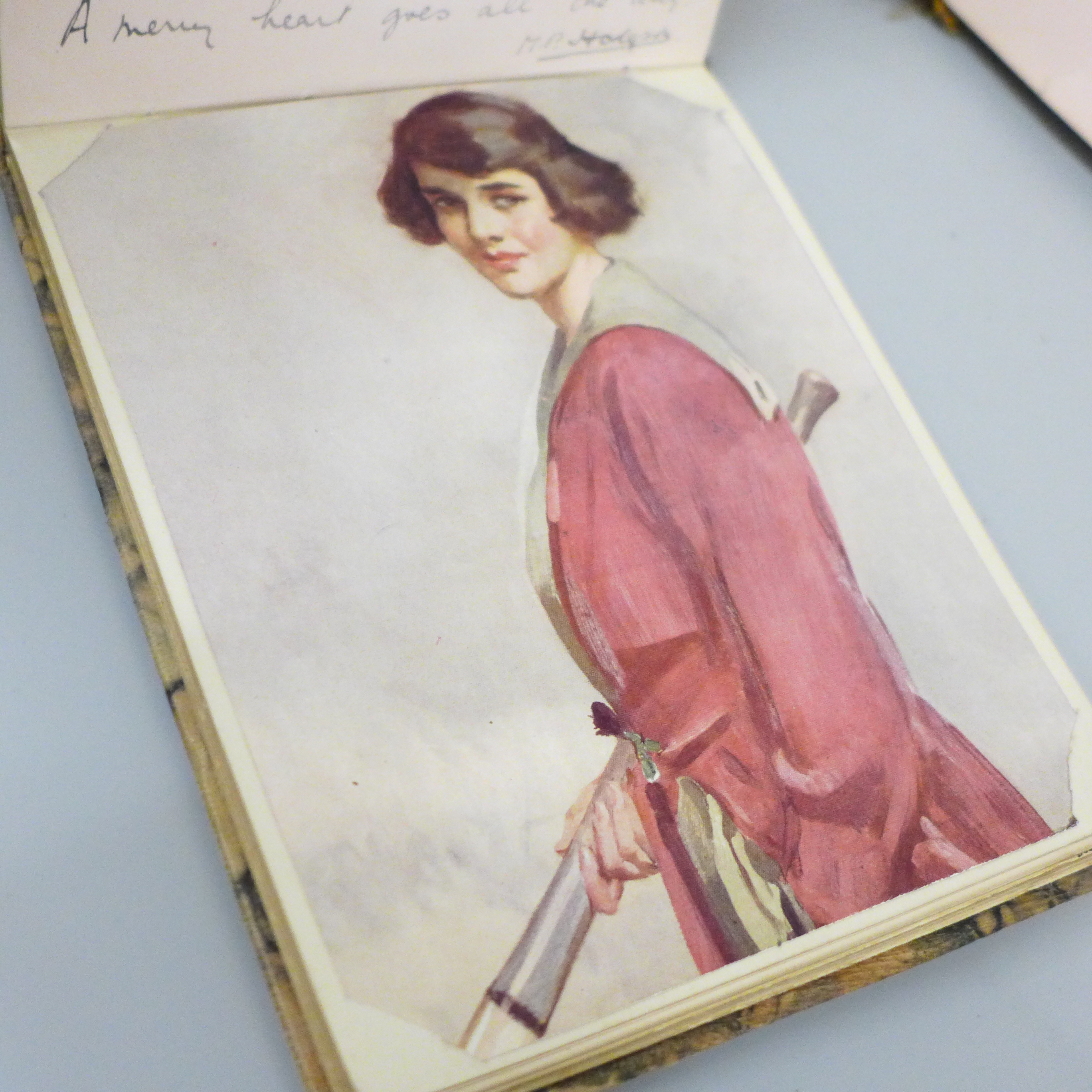 Two early 20th Century keepsake albums, with watercolours, verse and autographs - Image 3 of 21