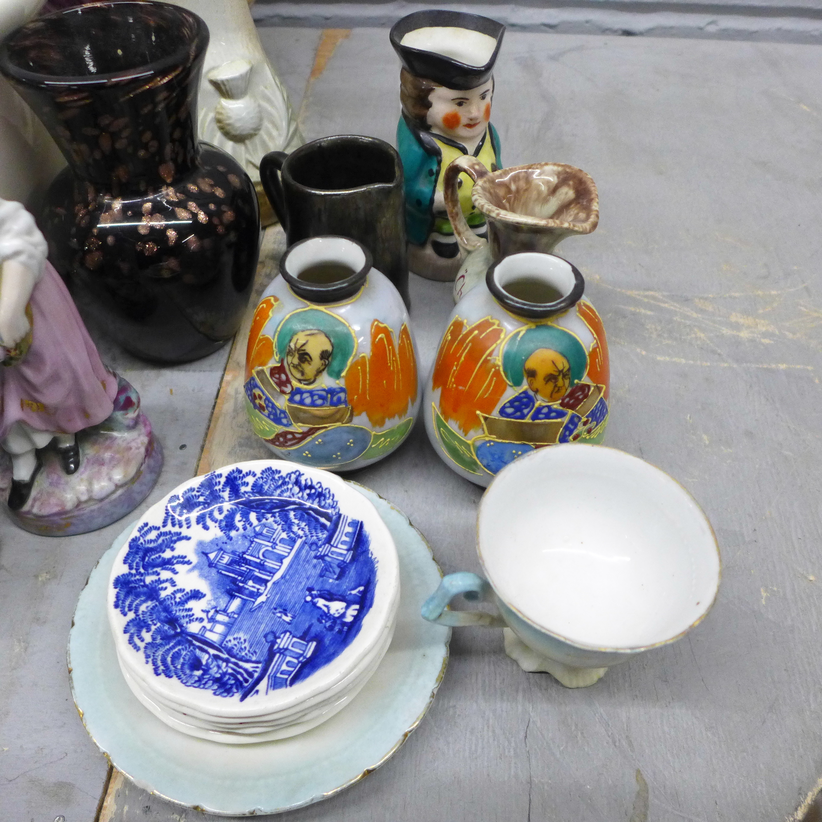 A box of mixed china including a pair of German porcelain vases and covers, one a/f **PLEASE NOTE - Image 3 of 4