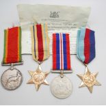 Four WWII medals including Africa Service Medal to C166467 S. Botha and leaflet