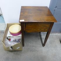 A sewing table with contents and a box of haberdashery **PLEASE NOTE THIS LOT IS NOT ELIGIBLE FOR