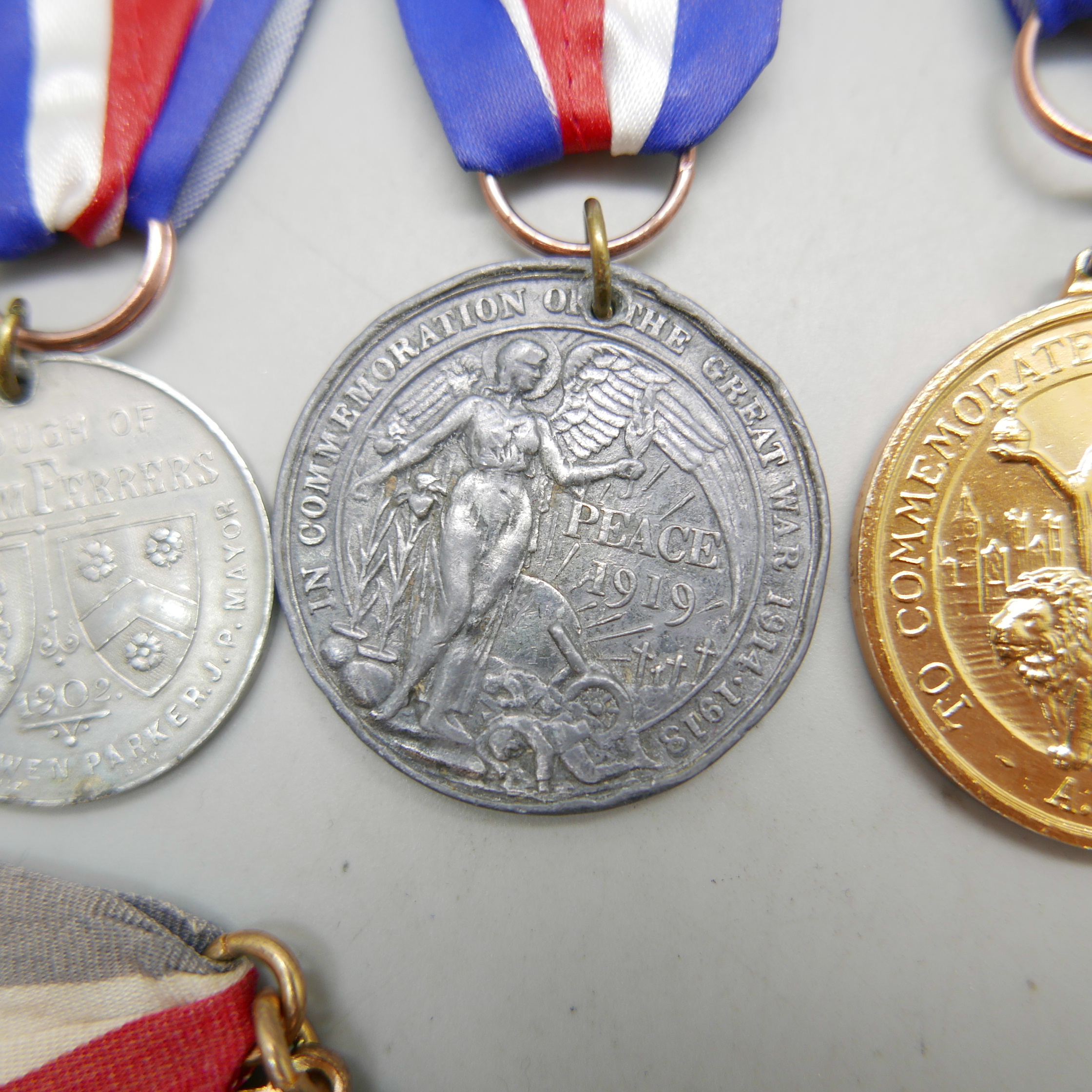 Six early 20th Century commemorative medallions and a silver fob medal - Image 3 of 4