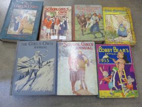 Seven vintage annuals for girls from the 1930s onwards including The School Girls Own Annual,