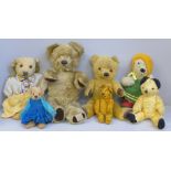 Seven vintage Teddy bears including one musical