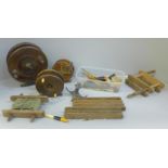A collection of three early 19th Century vintage (wooden and brass) fishing reels, porcupine quill