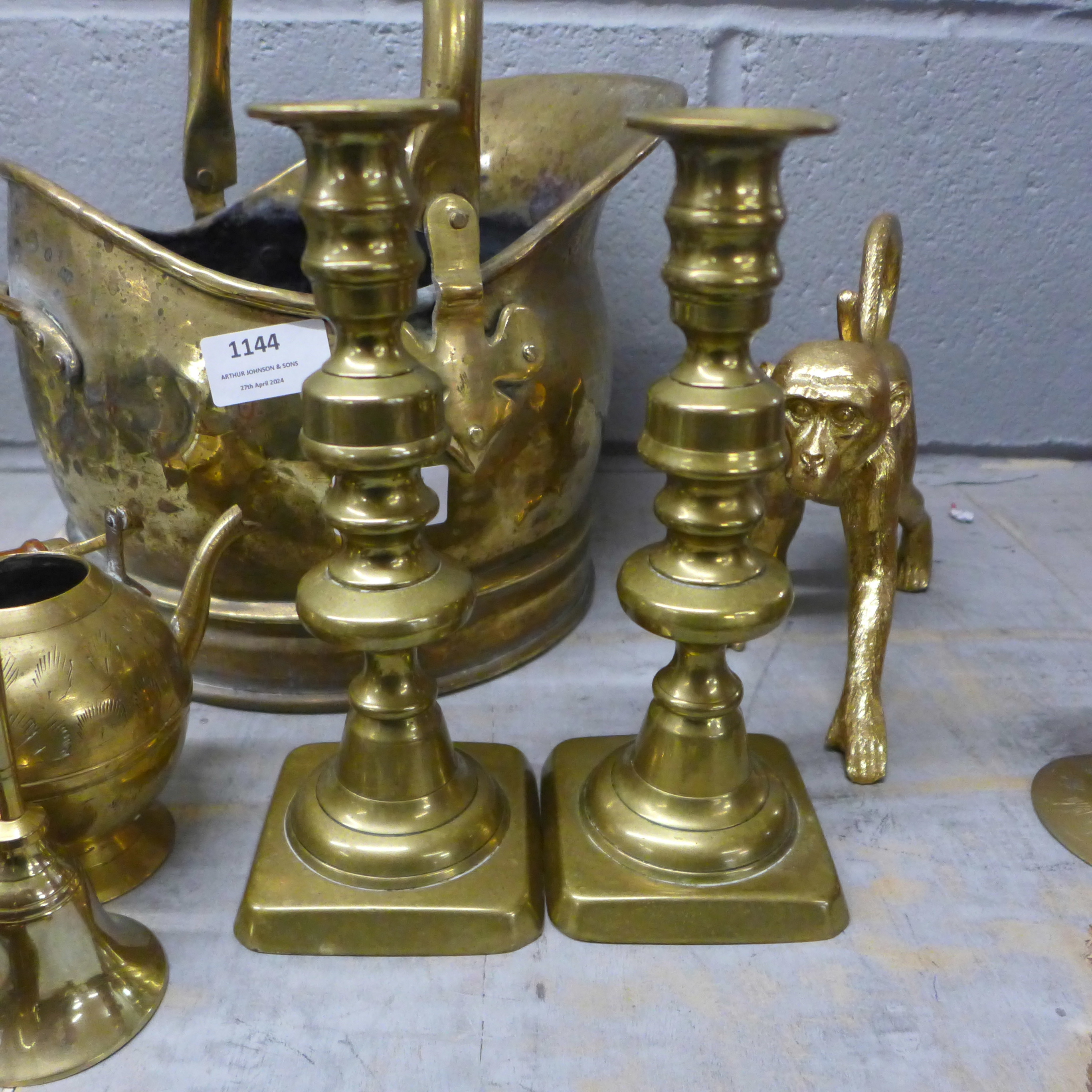 A collection of brass including a model of a monkey and coal scuttle **PLEASE NOTE THIS LOT IS NOT - Image 3 of 4