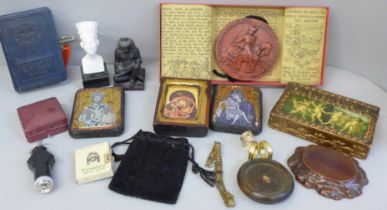 Religious icons, Greek figures, etc.