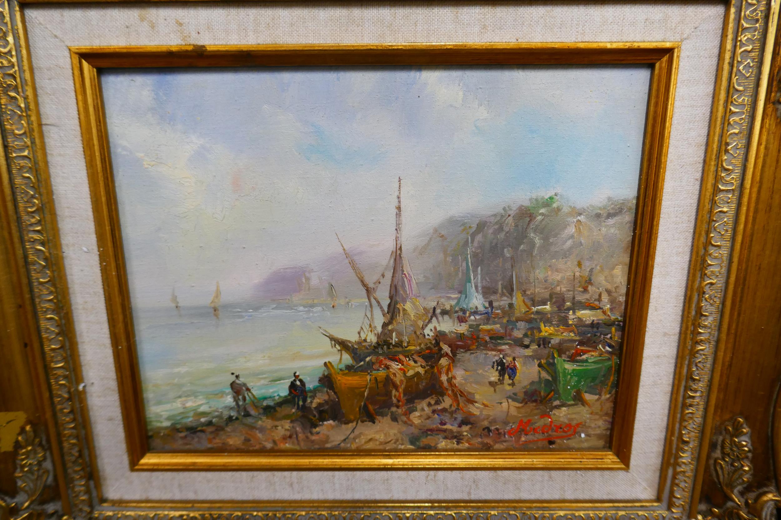 Continental School, pair of harbour landscapes, oil on canvas, indistinctly signed, framed - Image 2 of 3