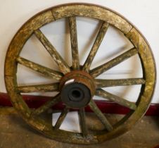 A wooden cartwheel