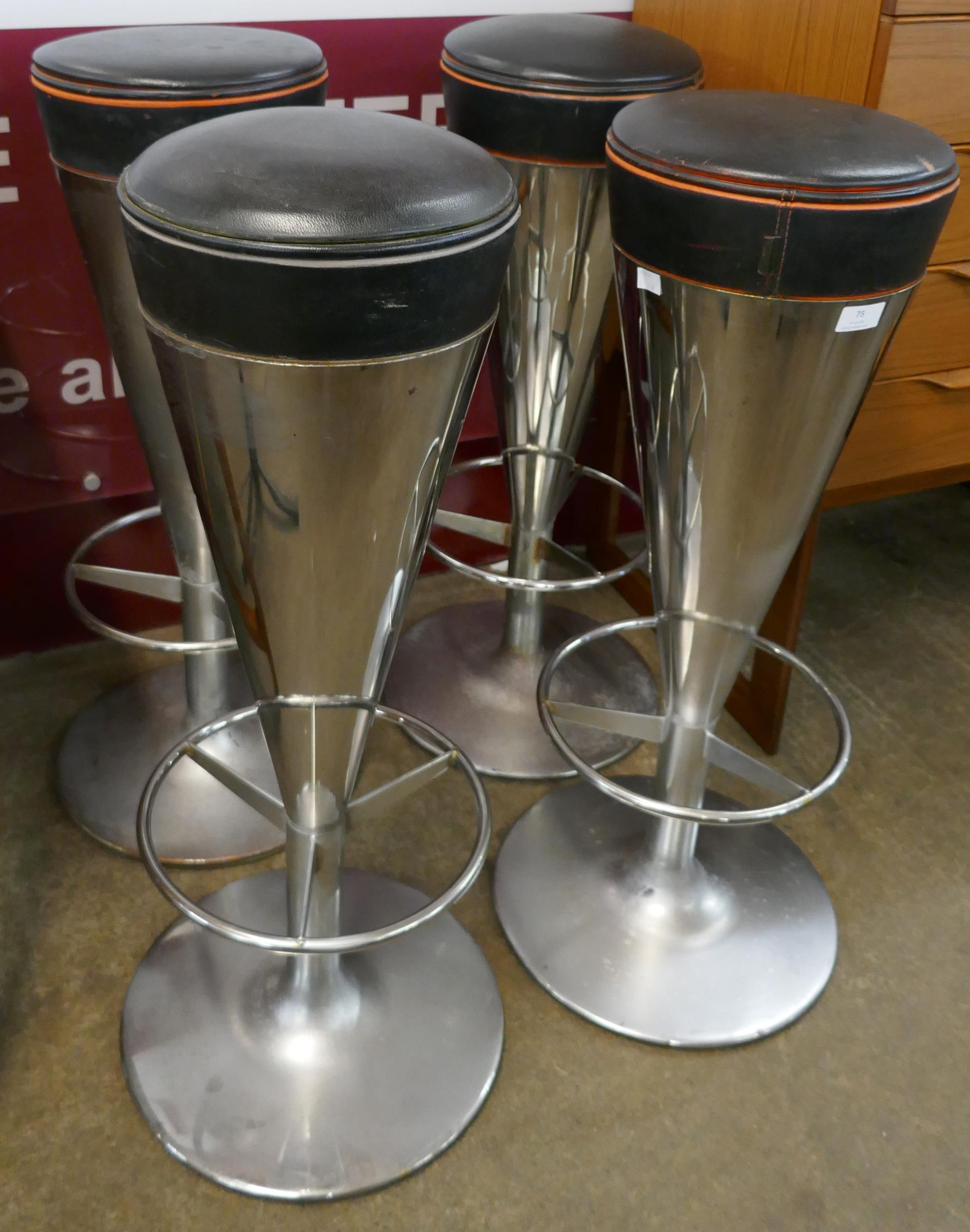 A set of four Swedish Johanson Design chrome bar stools, designed by Leo Thafvelin