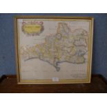 A 17th Century Robert Morden engraved map of Dorsetshire, framed