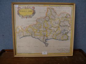 A 17th Century Robert Morden engraved map of Dorsetshire, framed