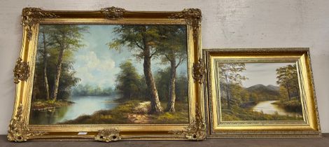 Two river landscapes, oil on canvas, framed