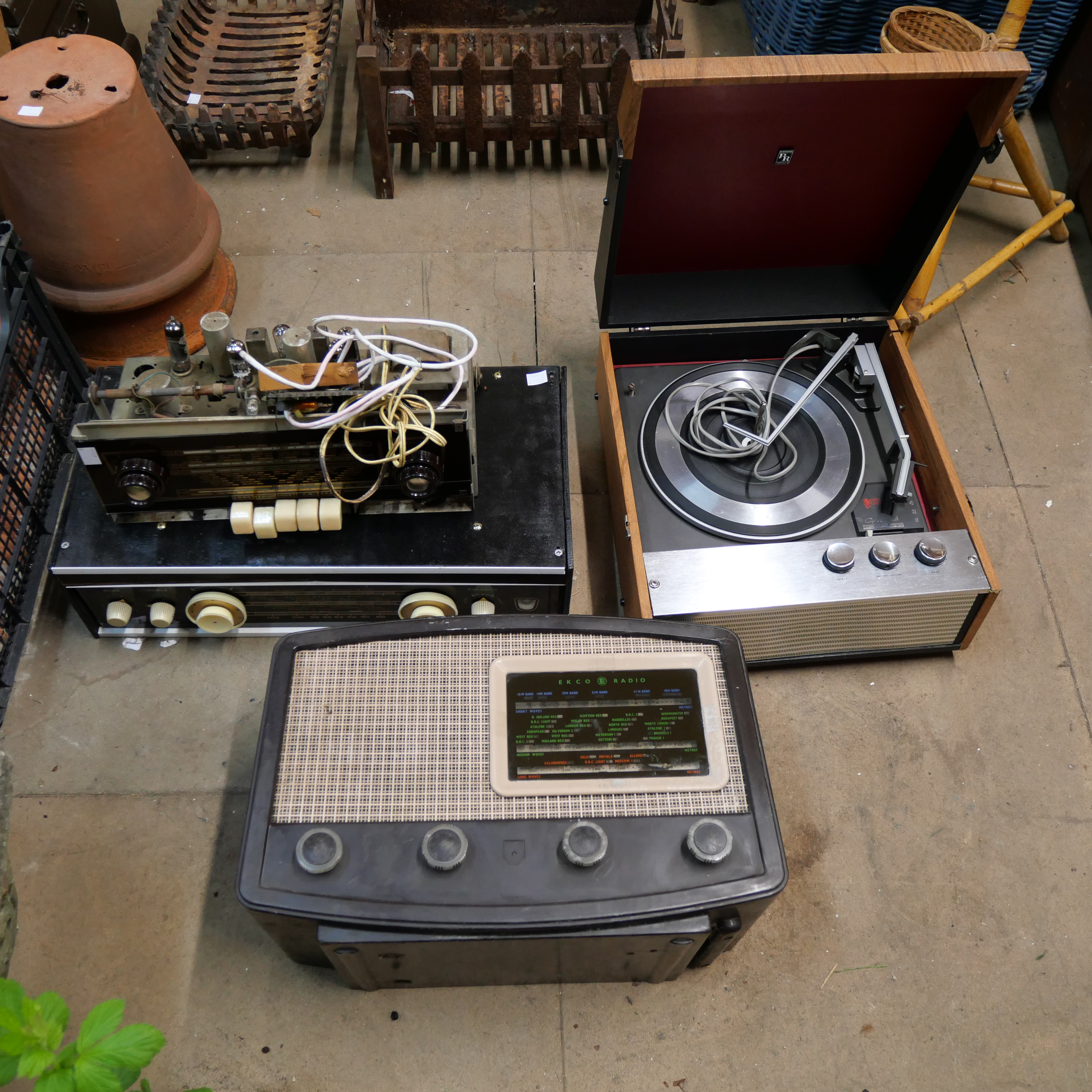 Three radios and a record player