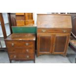 An oak bureau and a mahogany chest