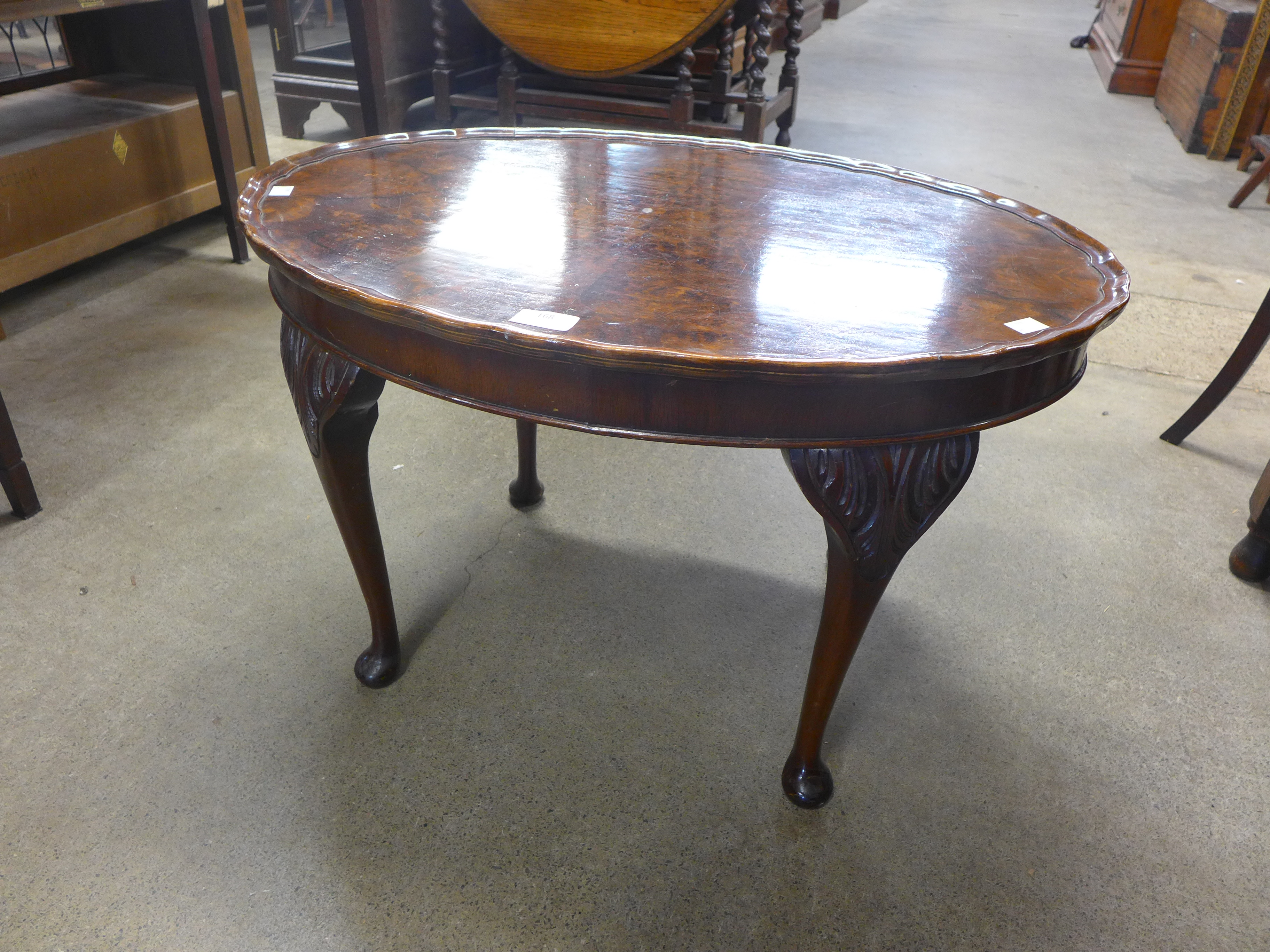 A Queen Anne style burr walnut oval coffee table - Image 2 of 2
