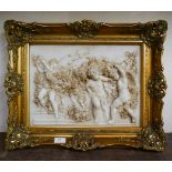 A gilt framed French style faux marble plaque