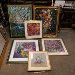 Six framed tapestries