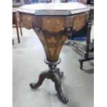 A Victorian marquetry inlaid walnut trumpet shaped lady's sewing table