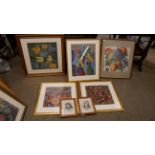 Six framed tapestries