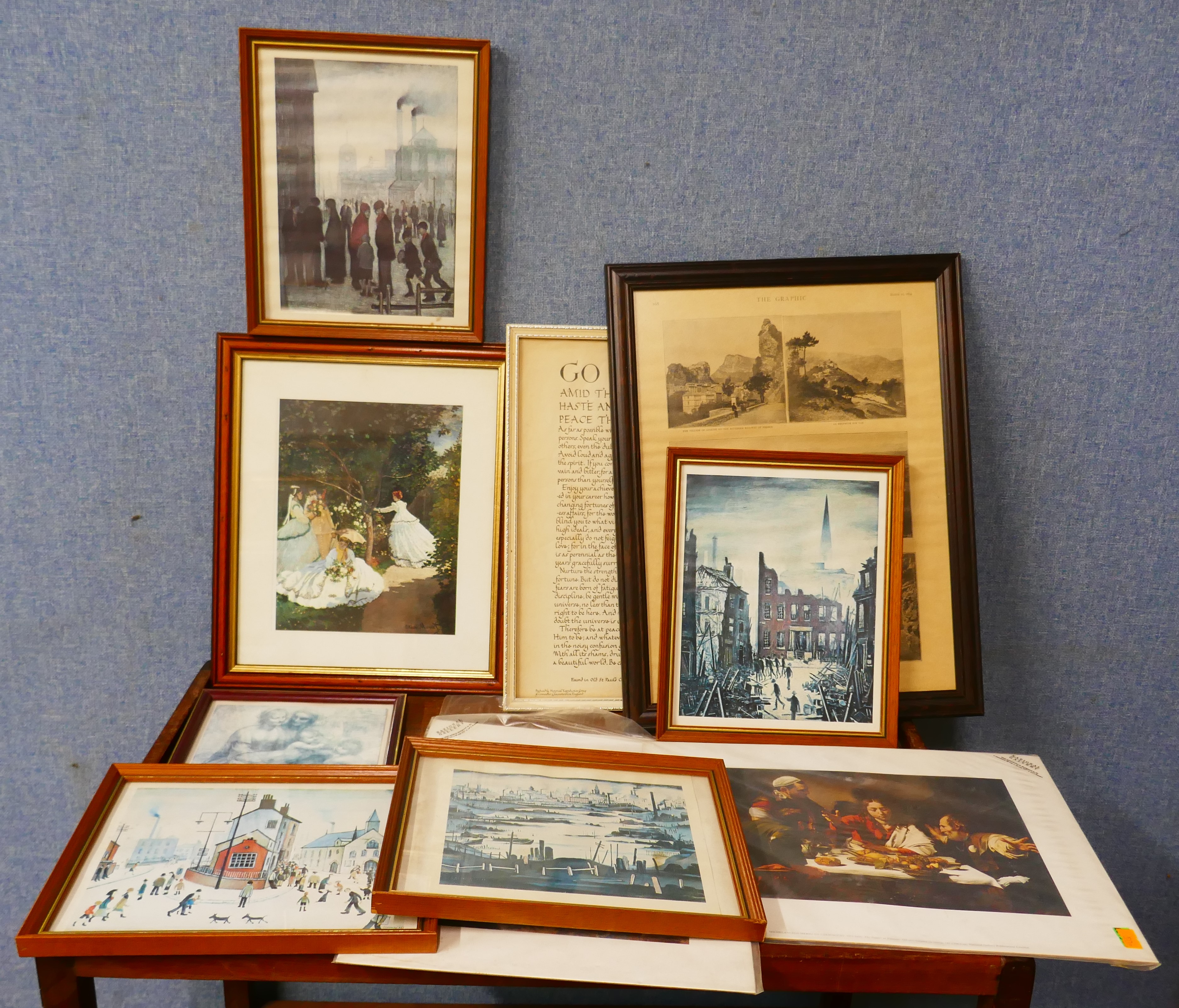 Assorted prints, including L.S. Lowry, Claude Monet, etc.